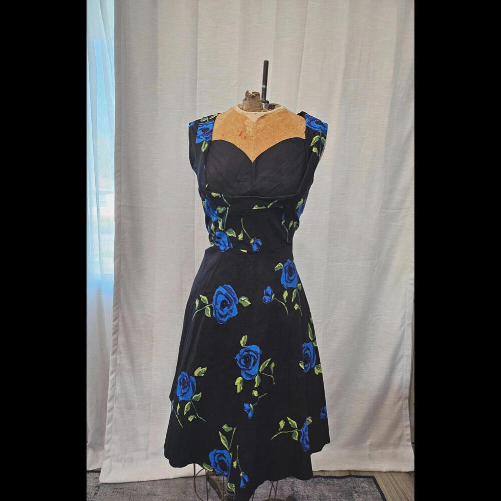 Acevog NWT Retro Rockabilly Floral Pinup Swing Dress sz S FREE SHIPPING